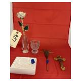 Soap Dish - Candle Holder - Crosses - Rose