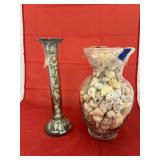 2 Pcs - Glass Vases & Candle Holder w/Sea Shells