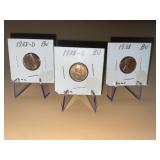 3 - 1938 D - S Unc Wheat Pennies