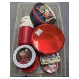 Tins in Plastic Bin - Coleman Water Jug