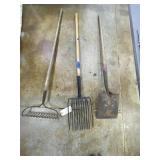 Metal Rake, Pitch Fork & 1Shovel
