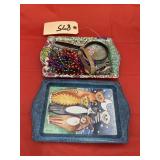 2 - Metal Trays w/Assorted Costume Jewelry