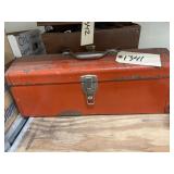 Metal Tool Box w/Chain & Hammers & More