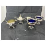 4 Pcs - Silver Toned Creamer/Sugar & Bowls