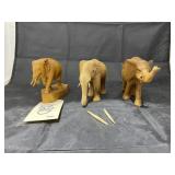 3 pcs. Wood Carved Elephant Figures
