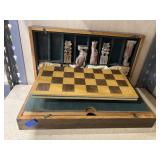 Wooden Checker Board & Marble Chess Set