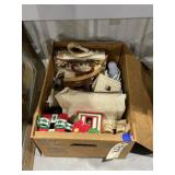 Box of assorted purses, Kleenex box covers