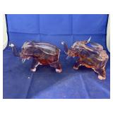 2 Pcs - Pink Depression Glass Lidded Elephants