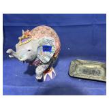 Metal ash tray& decorative elephant Jim Shore