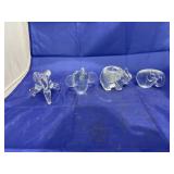 4 pcs. Glass Elephant Figurines and Candle Holder