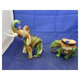 Glass Elephant Figure & ceramic trinket holder