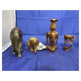 4 pcs. Wooden carved elephant figures