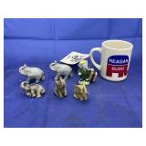 Reagan Bush Campaign Cup& Elephant Figurines