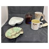 2 - Ash Trays - 2 Mugs - Pottery Jar w/Lid