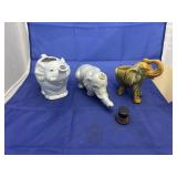 3 pcs. Elephant teapot, planter, and figurine