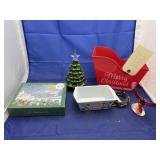 Assorted Christmas dï¿½cor, ceramic tree, & more