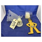 4 pcs. Glass Cornucopia, bell, candle, & cut out