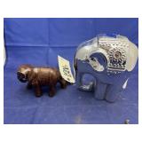 Ceramic Elephant coin bank & metal figure