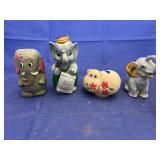 4 pcs. Elephant coin banks & shaker