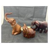 3 Pcs - Elephant Figures - Wood & Ceramic