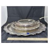 Silver toned serving tray & serving dish w/lid