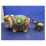 2 pcs. Ceramic elephant & brass elephant