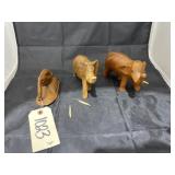 3 pcs. Wood Carved Elephant Figures