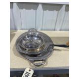 3 pcs. Silver toned serving tray & cookware