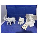3 pcs. Plaster & ceramic elephant figurines
