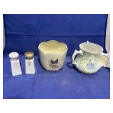 4 pcs. Vase, cup, salt & peppers