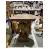 Wood Side Table w/Elephant Carved Pedestal