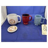 3 pcs. Frankoma Pottery cups and 1 coaster