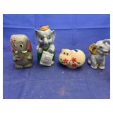 4 pcs. Elephant coin banks & shaker