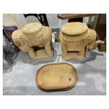 3 Pcs - Wicker Elephants & Tray