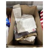 Box of Table Linens & Serving Trays