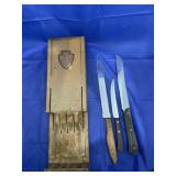 Wooden Knife Holder w/3 Knives