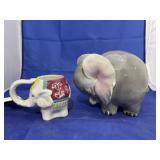 2 Pcs - Elephant Mug & Ceramic Elephant Figure