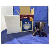 NIB-Spun Glass Music Box & Elephant & Dï¿½cor
