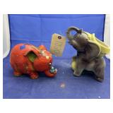 2 pcs. Ceramic elephant planter & elephant bank