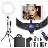 LED Ring Light with Stand, Phone/iPad Holder, 19'