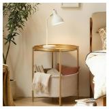 Round Side Table with Fabric Storage Basket,
