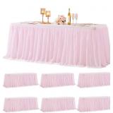 6 Pack Pink Tulle Tablecloth Table Skirts for 6' R