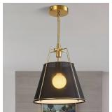 Modern Pendant Light Fixture, Black Linen Shade