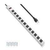 Metal 12 Outlet Power strip, White/Black, 6 Ft Cor