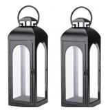 2Pack Large Luxury Lanterns, Black Metal/Clear Gla