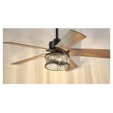 Black Ceiling Fan, 48 Inch Modern Crystal C
