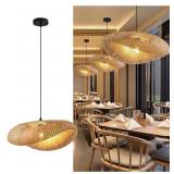 3 Count, Hand Woven Bamboo Hanging Lights and Lamp