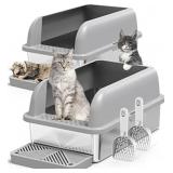 2Pack Stainless Steel Kitty Litter Pans with High