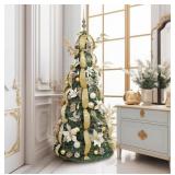 WBHome 6.5' Gold/White Pop Up Christmas Tree- Pre-