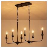 Modern Black 6-Light Linear Chandelier, Adjustable